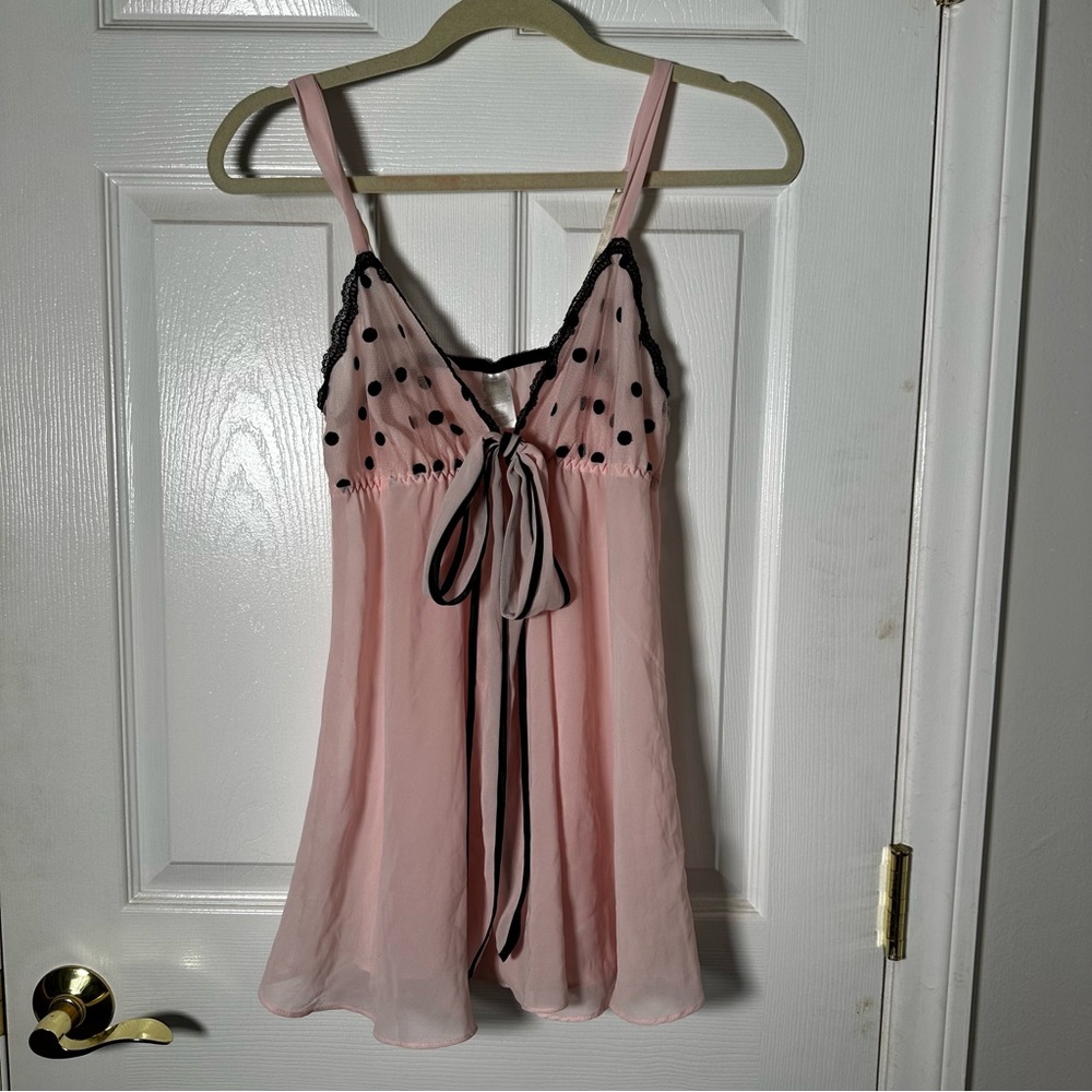 NWOT, never worn, Chic Pink and Black Polka Dot Chemise